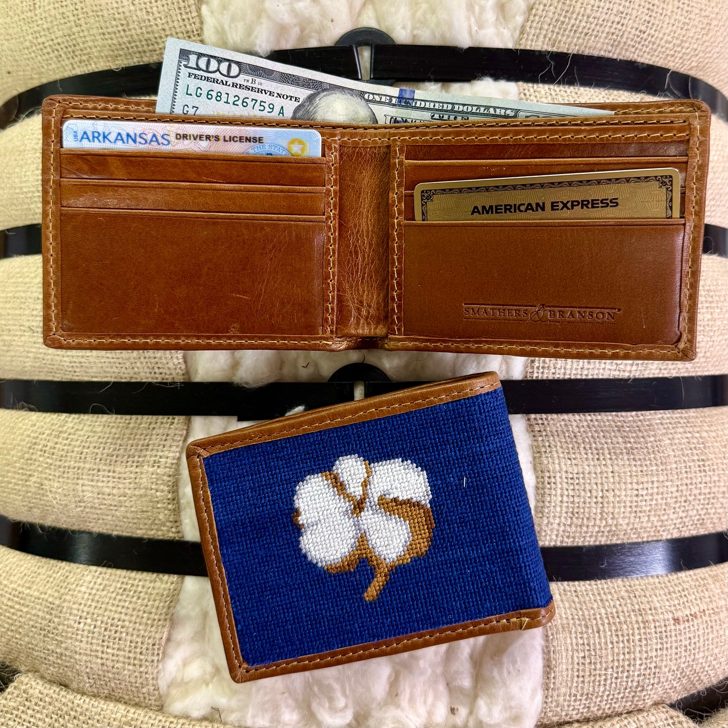 Smathers & Branson Cotton Boll Needlepoint Bifold Wallet